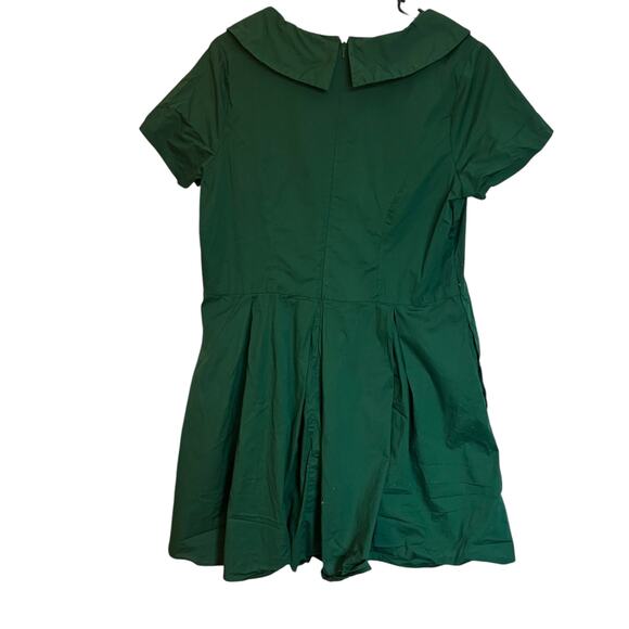 eShakti Shawl Collar Surplice Poplin Dress Emerald Green Mini Pleated Oz Size L - Picture 2 of 13
